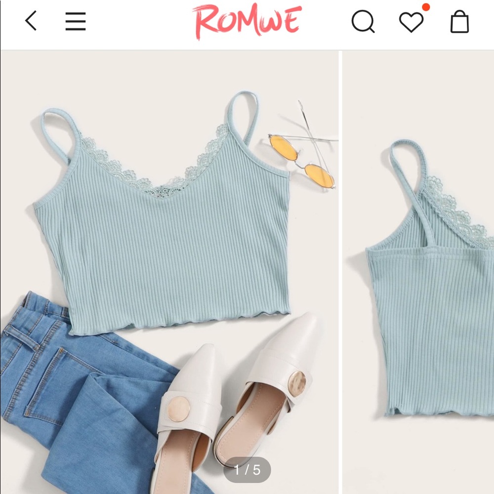 Romwe Lace Rib Crop Cami